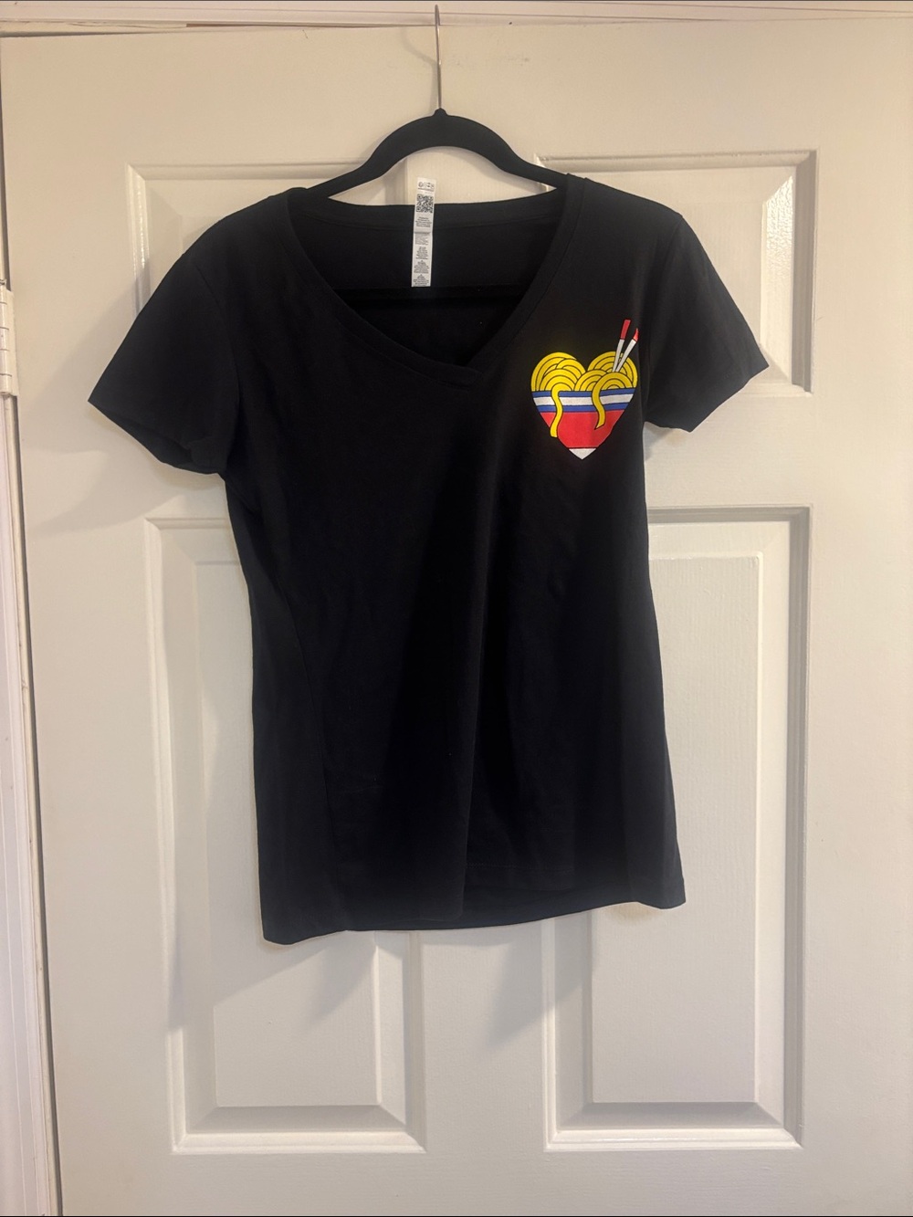 Next Level Apparel Black V-Neck Tee with Colorful Heart Noodle Graphic